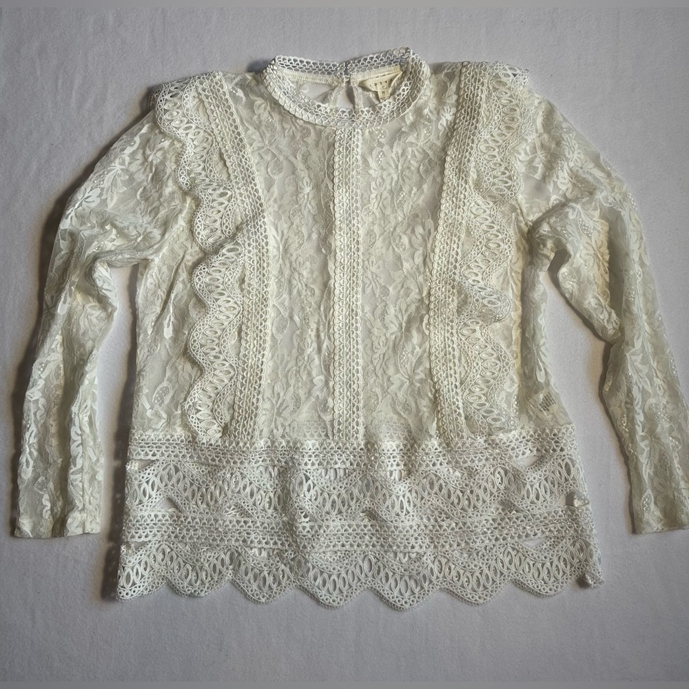 Adiva Cream Lace Western Blouse Rodeo Cowgirl Top Boho Prairie Romantic Size M
